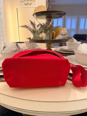 Burberry Red Nylon Travel Cosmetic Pouch with Wrist Strap